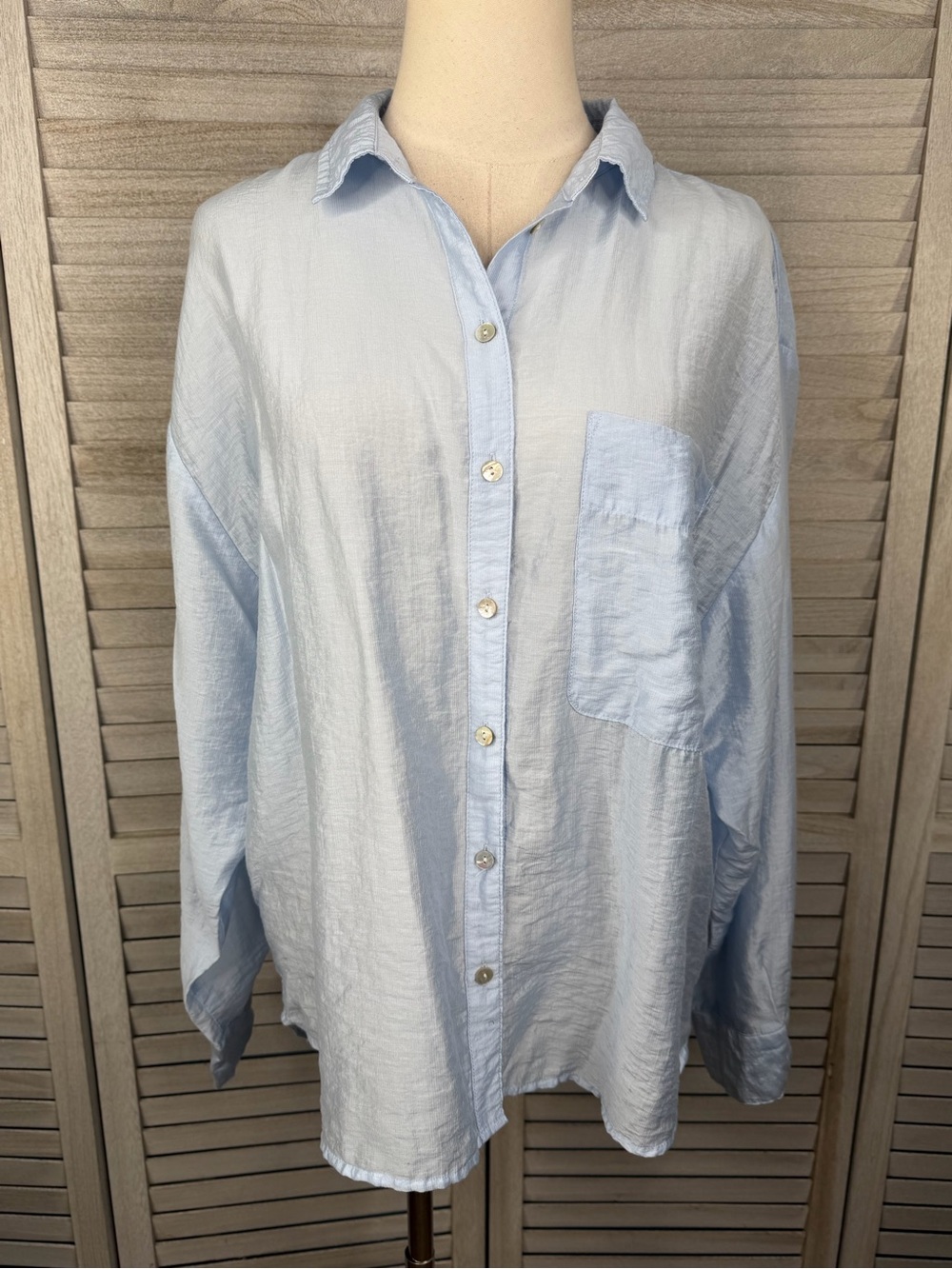 A NEW DAY Blue Pinstripe Lightweight Oversized Button Down Shirt Women's-Medium